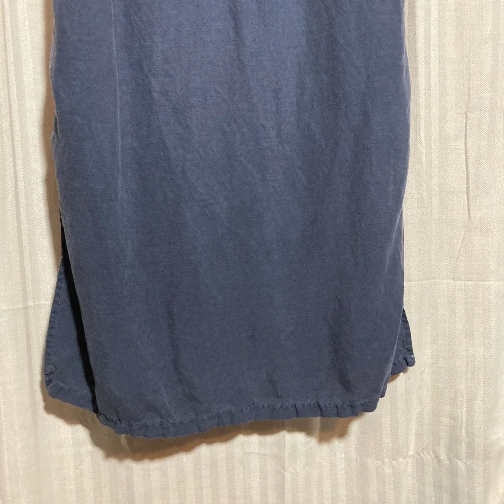 Melrose Studio Blue Tencel Linen Frog Button Empire Waist Maxi Dress Womens M
